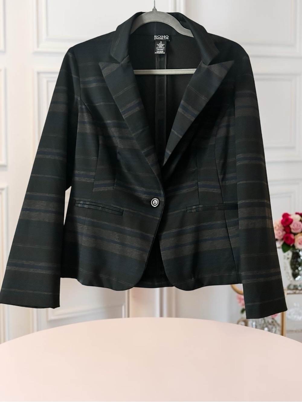 Soho Apparel Black Striped Women's Blazer Size Medium